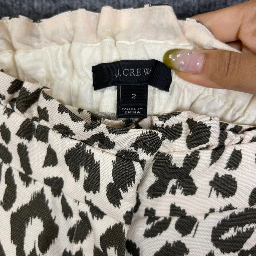 J. Crew Pants Womens 2 Cream Leopard Print Excellent High Rise Paperbag Waist